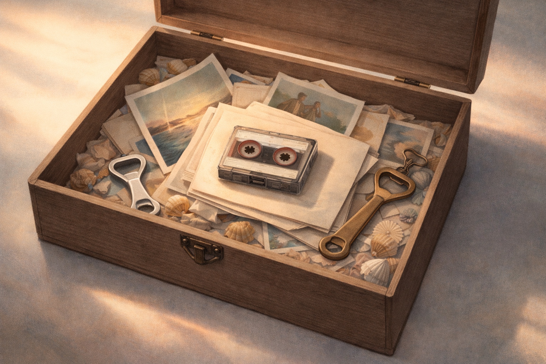 422. Un microcassette en una caja de recuerdos